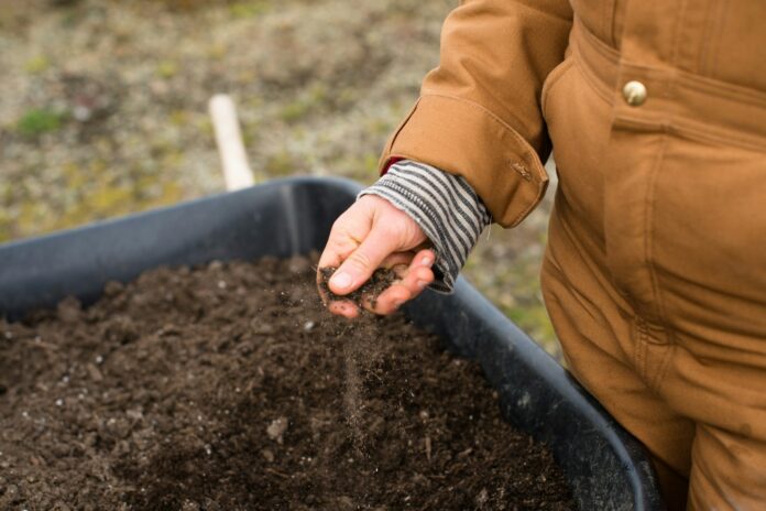 Photo by Zoe Richardson person in yellow jacket holding black soil